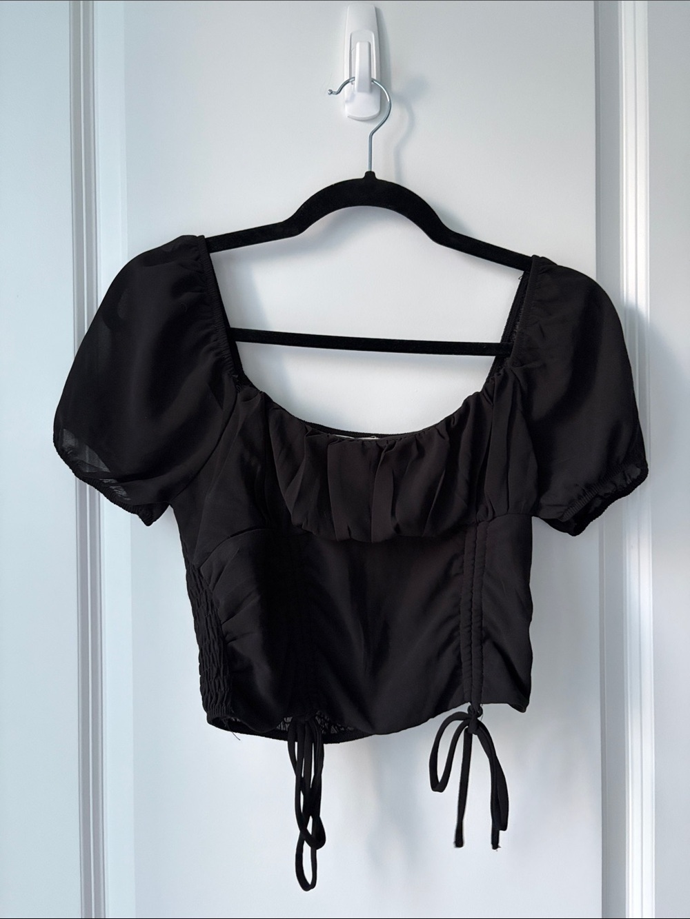 ACTIVE USA Black Peasant Sleeve Mesh Squareneck Top